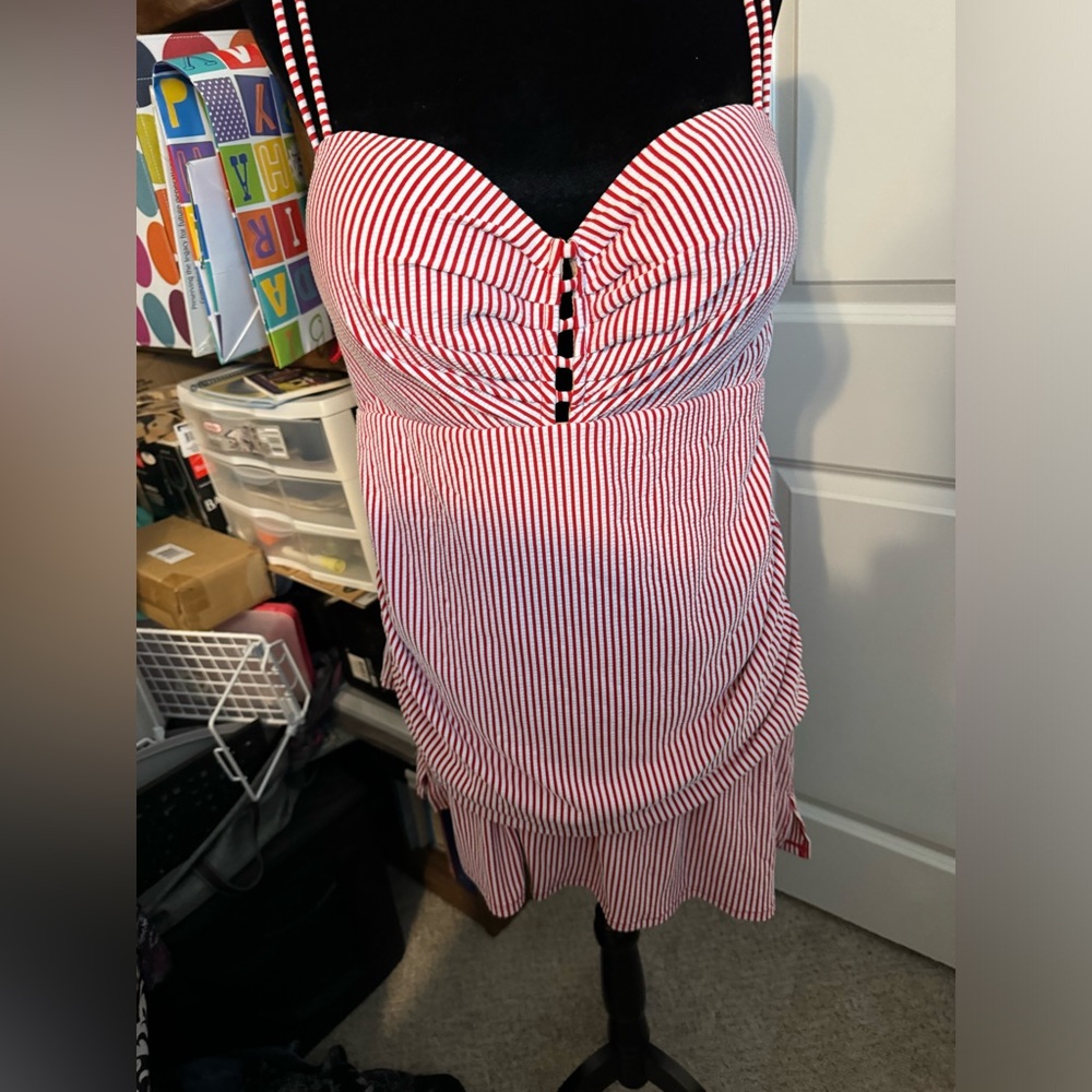 Lane Bryant Red and White stripped 2 piece bathing suit.  New with tags